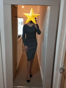 Grey ribbed bodycon midi dress with elegant slit sleeves. H&M size S, used VGC - Picture 1 of 6