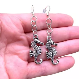 Seepferdchen Charm Wende Ohrhänger 925 Sterling Silber Haken Zinn Schmuck - Bild 1 von 6