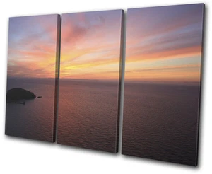 Sunset Ocean Sea Landscapes TREBLE CANVAS WALL ART Picture Print - Picture 1 of 1