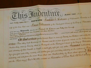 1867 Antique DEED Phila PA FREDERICK B ROBESON Willy Whitemarsh ISAAC WILKINSON - Picture 1 of 10