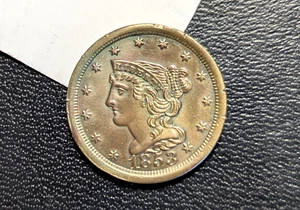 1853 Braided Hair Half Cent High Grade UNC MS Type coin Rim Nicks - Picture 1 of 2