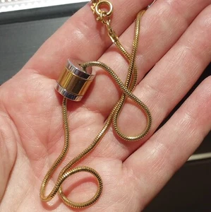 Crown Trifari Gold & Silver Tone Barrel Pendant Snake Chain Necklace 14" Choker - Picture 1 of 8