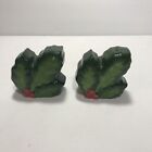 Vintage Christmas Salt & Pepper Shakers Holly Leaves Green Red 2.75”  X 2.75”