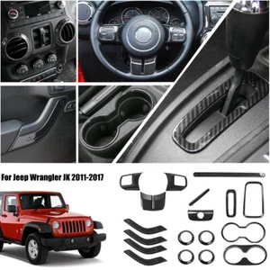 18pcs Car Interior Decor Trim Cover For Jeep Wrangler JK 2011-2017 Carbon Fiber - Picture 1 of 7