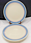 4 Corelle Beige Colonial Blue Band Pink Stripes 10 1/4" Dinner Plates