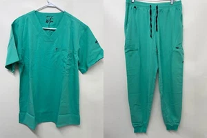 Mim Scrubs Mens M Surgical Green 2 Piece Set Jogger Pant & Shirt Medical Top - Picture 1 of 7