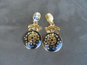 VINTAGE Edgar Berebi Ohrhänger Ohrhänger Emaille Ohrringe Gold Schwarz  - Bild 1 von 9