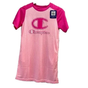 Champion Big Girls M Mesh shirt Dress C Script Logo Breathable pink has pockets  - Picture 1 of 7