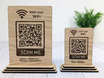 CHERRY GROVE CRAFT Wooden WiFi QR Code Sign, Network Password Table Display, 2 Sizes, 1 or 2 Sided
