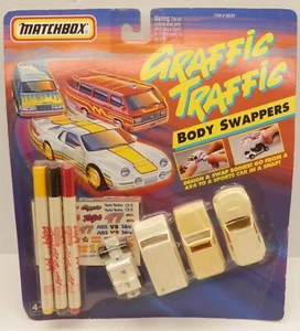Vintage Matchbox Graffic Traffix Body Swapper 1 Base & 3 Bodies Plus Markers - Picture 1 of 4