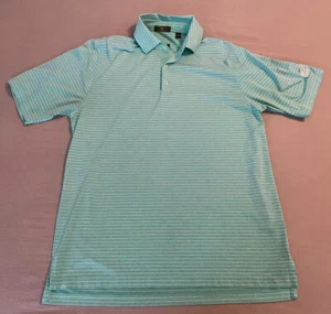 Emerald Bay Polo Golf Shirt Large Driway Green with White Stripes Short Sleeve - Picture 1 of 8