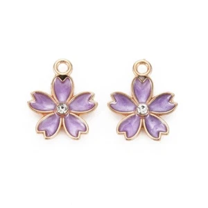 10 Hübsche Zierliche Lila Blume Design Goldfarben Anhänger Charms mit Strass - Bild 1 von 2