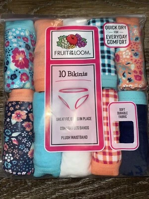 Fruit Of The Loom ~ Girls Tagless 10-Pair Underwear Bikinis Cotton ~ Size 4 - Image 1 of 3