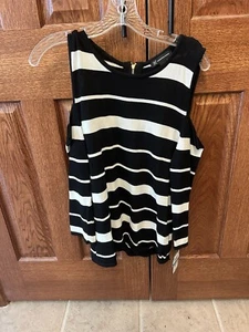 INC International Concepts Women's Black White Striped Cold-Shoulder Top Size XL - Picture 1 of 3