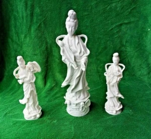 Vintage Homco Set Of 3 Porcelain Geisha With Lotus Flower White Figurines - Picture 1 of 8