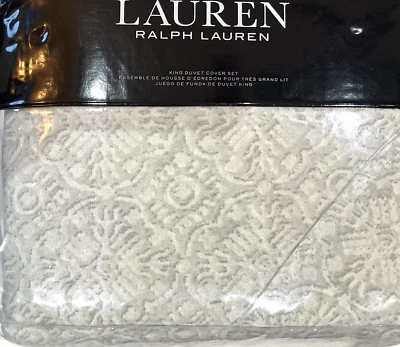 RALPH LAUREN Emilia Tonal Medallion Medallion Duvet Cover 3Pc Set King Grey $430 - Image 1 of 4