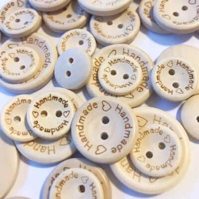 MARKENLOS 15MM 20MM 25MM HOLZKNÖPFE NATUR BRAUN KNOPF BABY KINDER HOLZ HANDMADE WITH LOVE