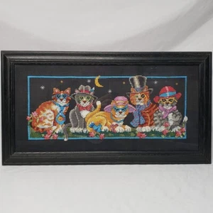 Sunset Cool Cats Cross Stitch ~ Judy Vilcheck COMPLETED & Framed 19.5”x 10.5” - Picture 1 of 3
