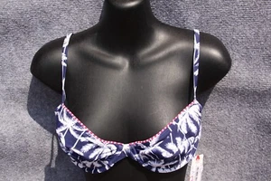 BIKINI PARTE SUPERIOR TALLA 36 C DE ESPRIT AZUL OSCURO - BLANCO PALMERAS CON AROS - Imagen 1 de 2