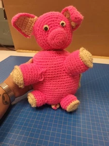 Handmade Crochet Pig Stuffed Animal Toy Pink Plush Decor Gift 10" x 8" Approx - Picture 1 of 12
