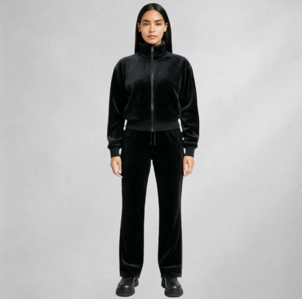 Conjunto de chándal de terciopelo negro Blanc Noir chaqueta y pantalón XS/S terciopelo nuevo con etiquetas Foto 1 de 4