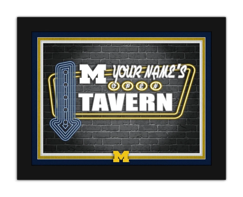 Michigan Wolverines Personalized Framed Neon Tavern Print Sign 18x14 - Image 1 of 1