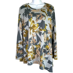 LOGO Lounge by Lori Goldstein Womens Brushed French Terry Top Gray Size Large - Picture 1 of 6