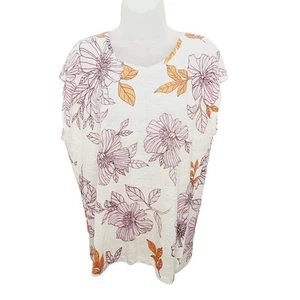 Rachel Roy 100% Linen Floral Cap Sleeve Button Back Women's Shirt -Top XL - Picture 1 of 8