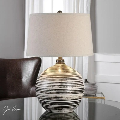 Uttermost Bloxom Mocha-Bronze Ceramic Striped Table Lamp 27315-1 Modern Décor - Image 1 of 4