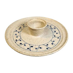 Rustic Handcrafted Pottery Chip and Dip Platter – Speckled Glaze with Blue Vine - Picture 1 of 4
