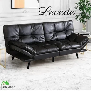 Levede Sofa Bed Futon Recliner Lounge Couch Convertible PU BLACK 3 Seater - Picture 1 of 12