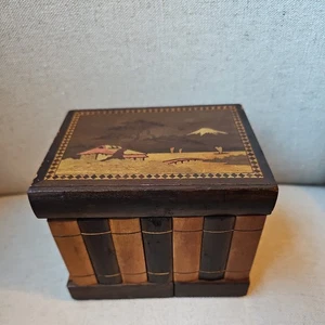 Vintage Japanese Wooden Puzzle Box Mt. Fuji Japan No Key - Picture 1 of 15
