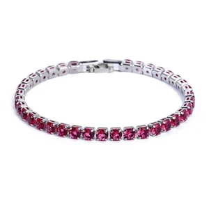 Bracciale Tennis in Rame Placcato con Zirconi Rotondi - Picture 1 of 2