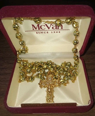NIB Beautiful Vintage McVan Rosary Cut Crystal 6MM Gold Glass  Beads Gold Plated - Image 1 of 4