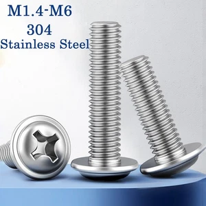 M2 M2.5 M3- M6 Flanged Phillips Pan Head Machine Screws Bolts A2 Stainless Steel - Picture 1 of 89