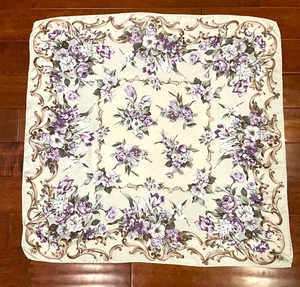 Vintage Laura Ashley Ice Blue Floral Silk Scarf Purple Roses Romantic 34" x 34" - Picture 1 of 6