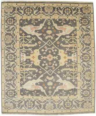 Handmade Oushak Wool Area Rug Muted Brown Floral Design Oriental Carpet 8X10 ft - Image 1 of 4