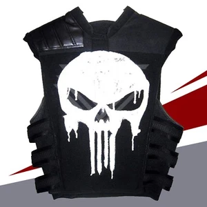 Men's Black Tactical Vest with Skull Logo - Punisher Style Biker Cosplay Costume - Picture 1 of 6