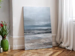Pintura abstracta gris y blanca, impresión en lienzo de playa sin marco arte de pared australiano - Imagen 1 de 4
