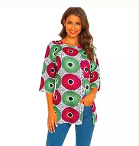 Afibi Print African Dashiki 3/4 Sleeve Boho Relax Tunic Top Size Medium  - Picture 1 of 8