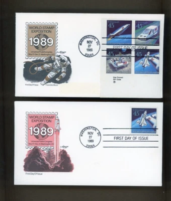 U.S. FDC 1989 World Stamp Expo Future Mail Transportation set with 4 Block - Image 1 of 2