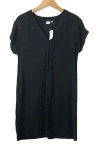 GAP Black V-Neck Shift Dress Rayon Size Small Cuff Sleeve Pockets - Picture 1 of 8