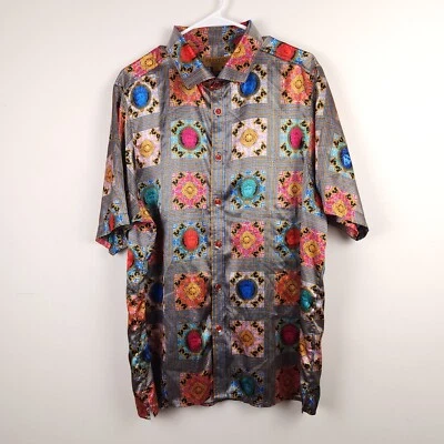 Prestige Original Shirt Men XL Gray Blue Red Vibrant Colorful Faces Button Up * - Image 1 of 4