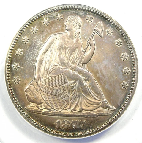 1877 Seated Liberty Half Dollar 50C Coin - Certified ANACS MS60 Details (UNC) Cover