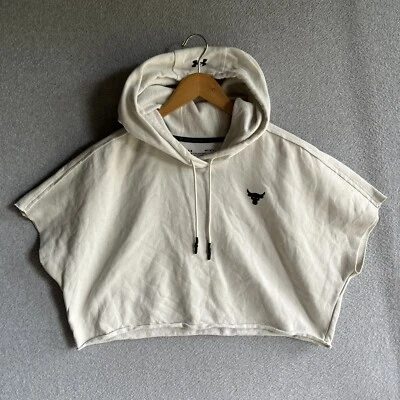 Under Armour Women's M Project Rock Fleece Short Sleeve Cream Loose Hoodie - Image 1 of 4