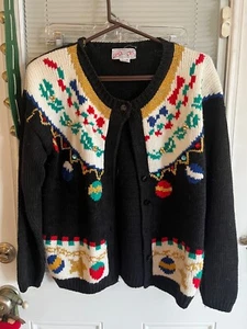 Spice of Life Sweater Cardi Christmas Holiday Ugly? Button Beads Vntg Sz M - Picture 1 of 6