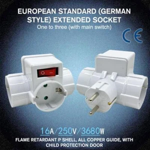 EU Standard Electrical Socket Multi-Plug 3-Way Multiple Plug ABS Socket N5U8 - Picture 1 of 12