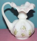 Thomas Fenton Beaded Melon White & Pink Glass Pitcher Painted by S. Hart #187