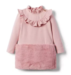 Janie and Jack Girls Size 7 Faux Fur Plush Ruffle Ponte Dress in Rose Pink - Picture 1 of 9