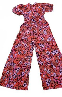 Mono para mujer Boohoo floral de pierna ancha con mangas abullonadas talla 4 Foto 1 de 4